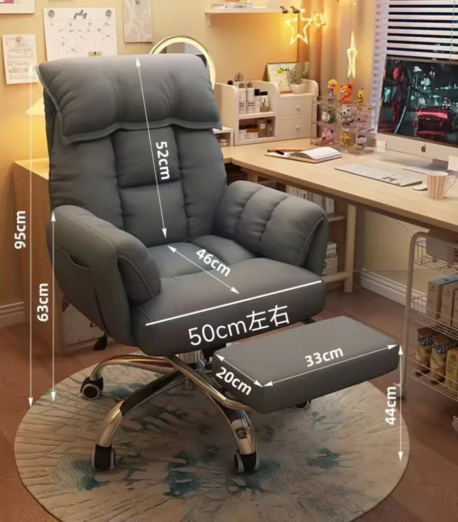 Comfortable Computer Chair with Armrest Footrest Home Office Dormitory Lounge Recliner Back Support Pillow Adjustable Seat