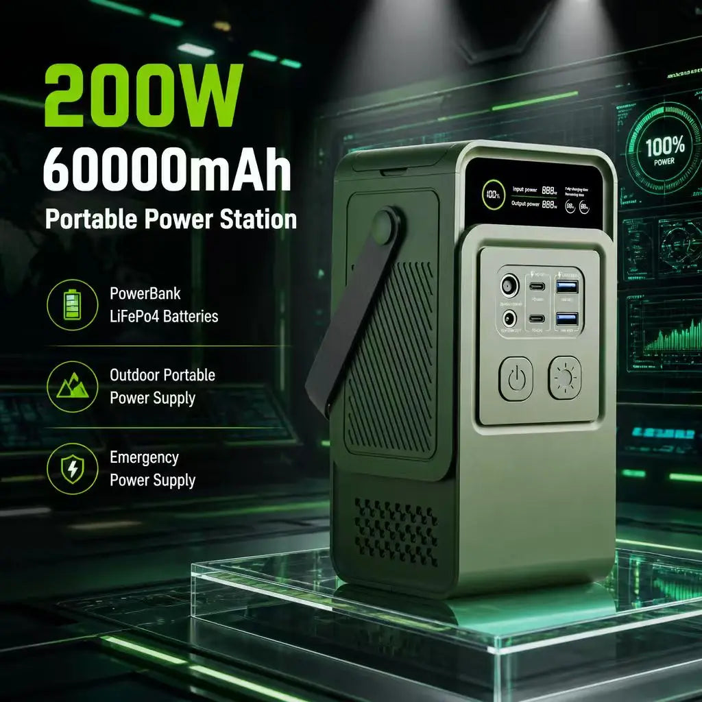 Upgrade Portable Power Station 200W 60000mAh LiFePo4 Battery Emergency Home Backup for Outdoor Camping Pure Sine Wave Power Bank