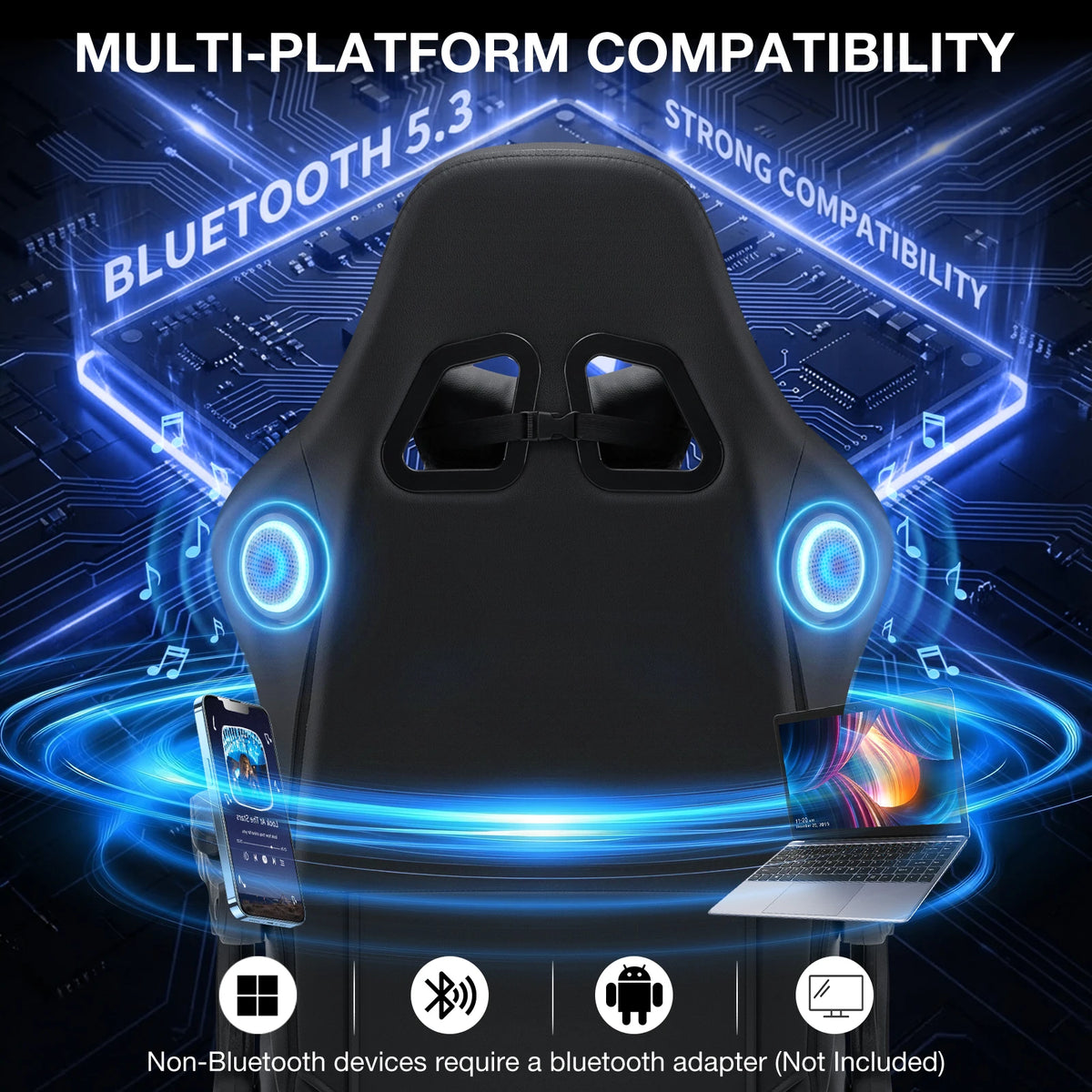 400lbs Gaming Chair with Speakers Massage Computer Gaming Chairs for Adults Reclining bluetooth Gamer Chair with Footrest
