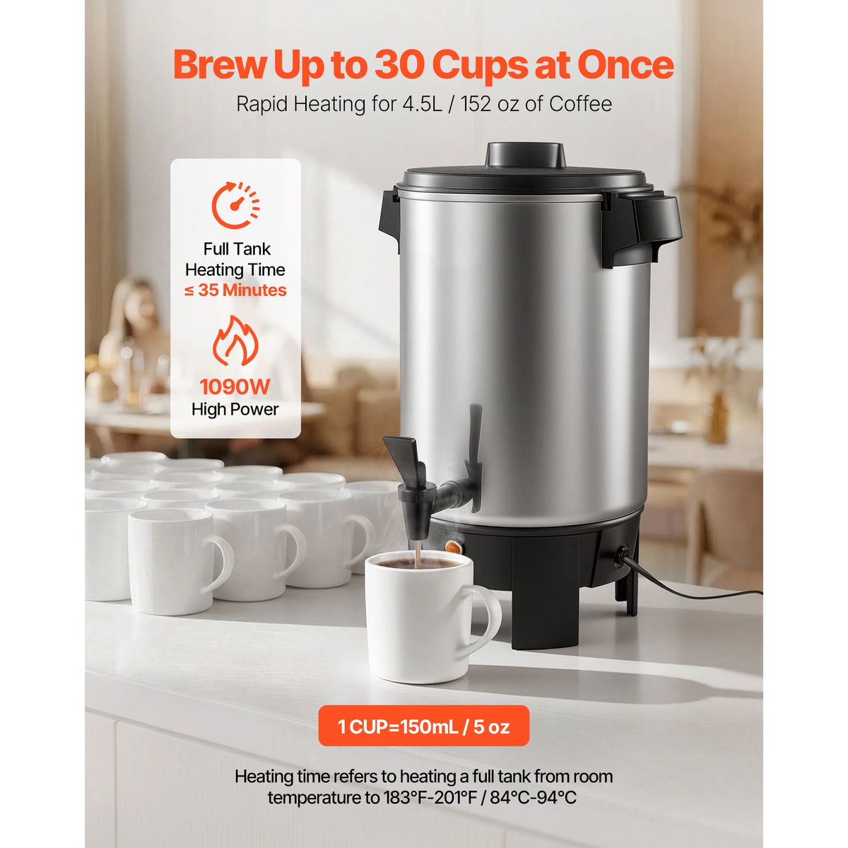SucceBuy Commercial Coffee Urn Hot Beverage Dispenser with Dripless Faucet Quick-Brewing Coffee Maker for Catering, Party