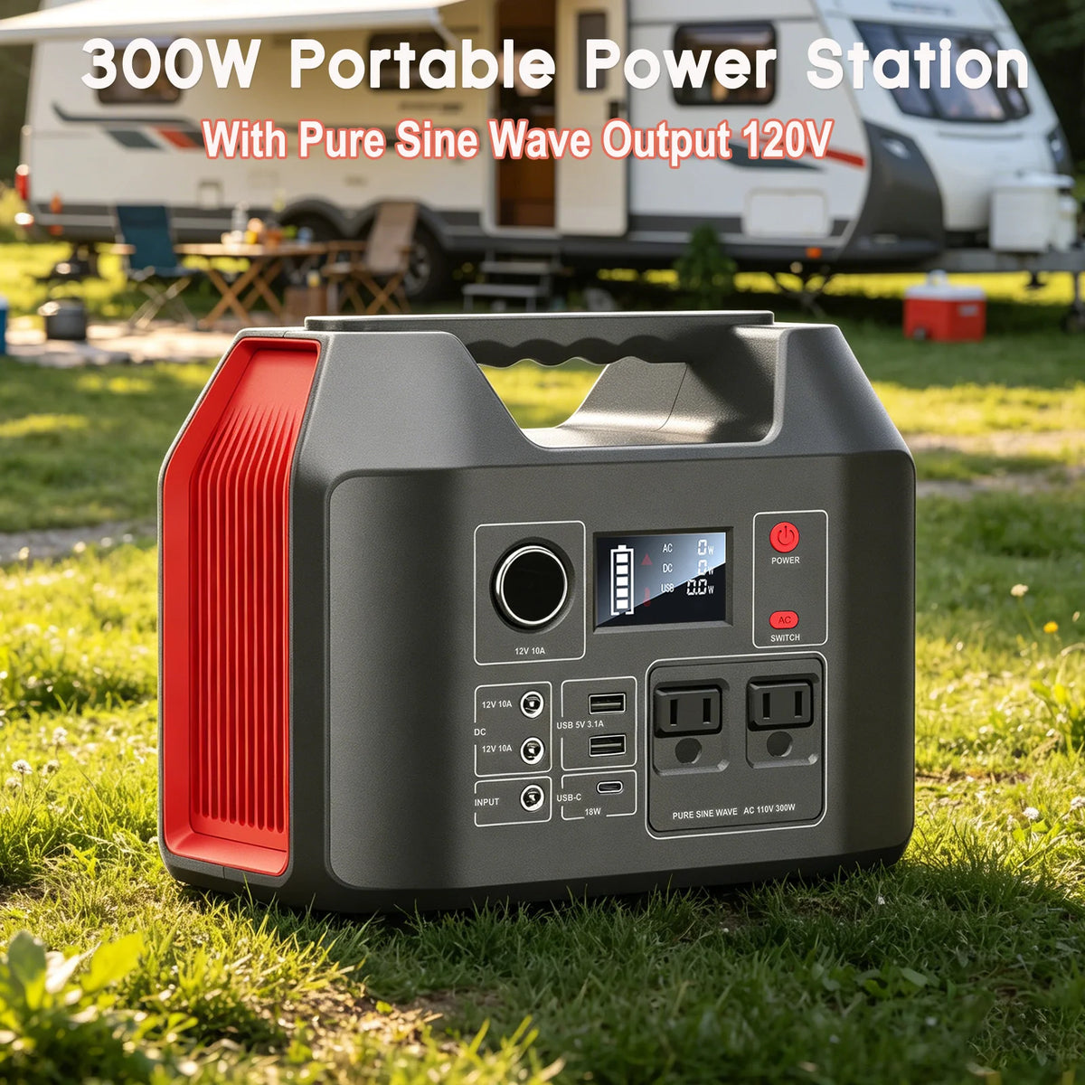 Portable Power Station 300W Solar Generator 256Wh 80000mAh Power Bank AC/DC/USB/USB C LiFePO4 Battery Pack For Camping CPAP