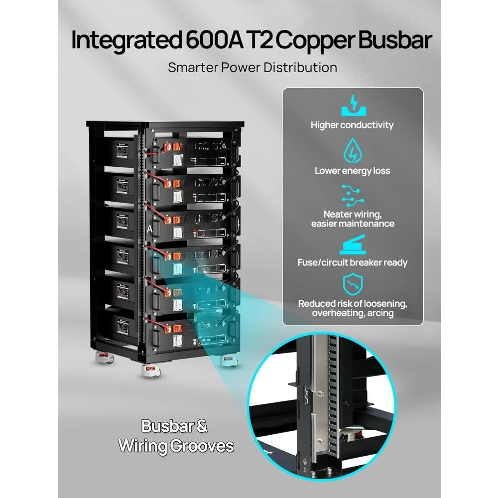 6 Layer Server Rack 600A Busbar System for Rack Mount Lithium Battery Versions Black