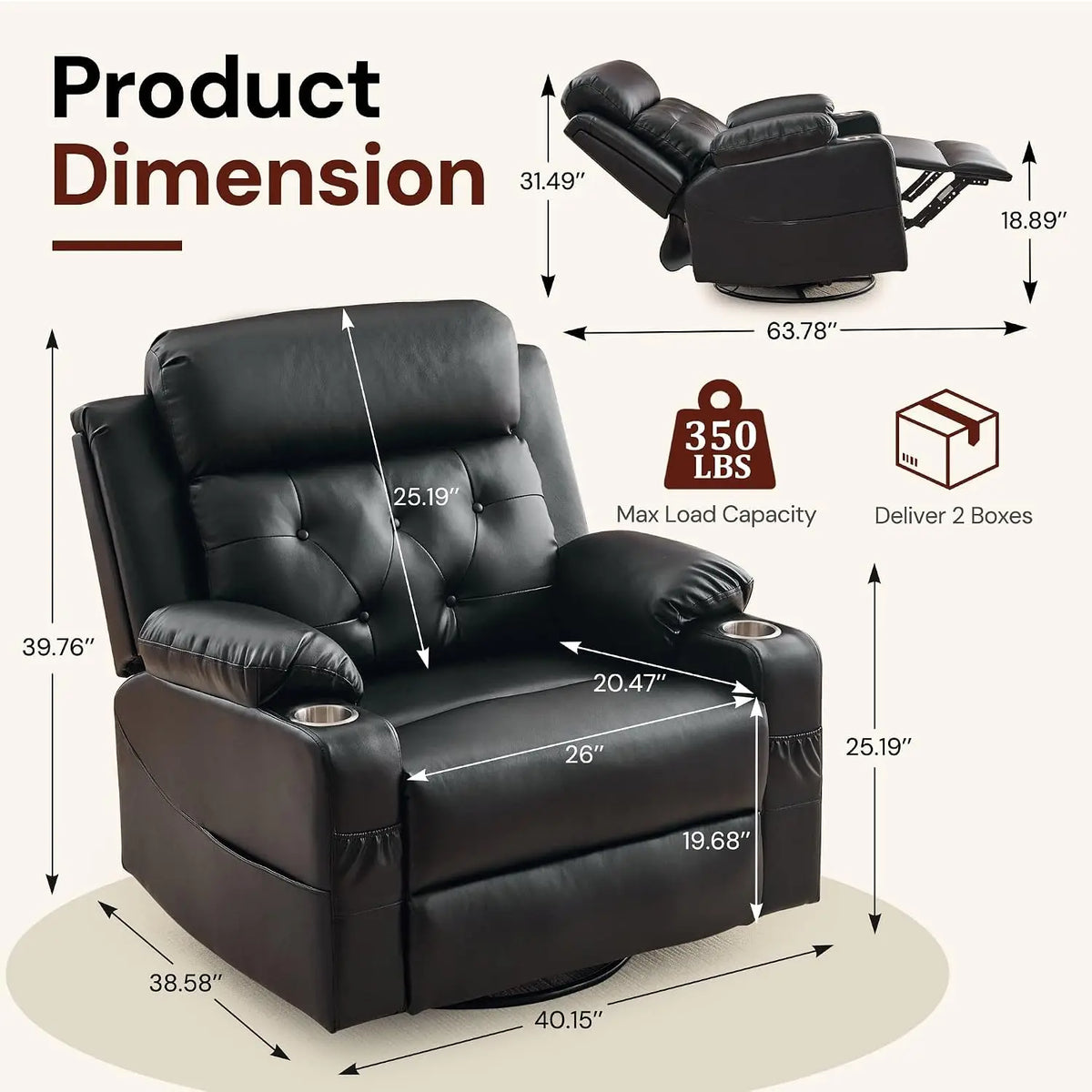 Oversized Recliner Chair, 360° Swivel Rocker Recliner for Adults, Recliner Chair with Heat and Massage, Manual, Customized