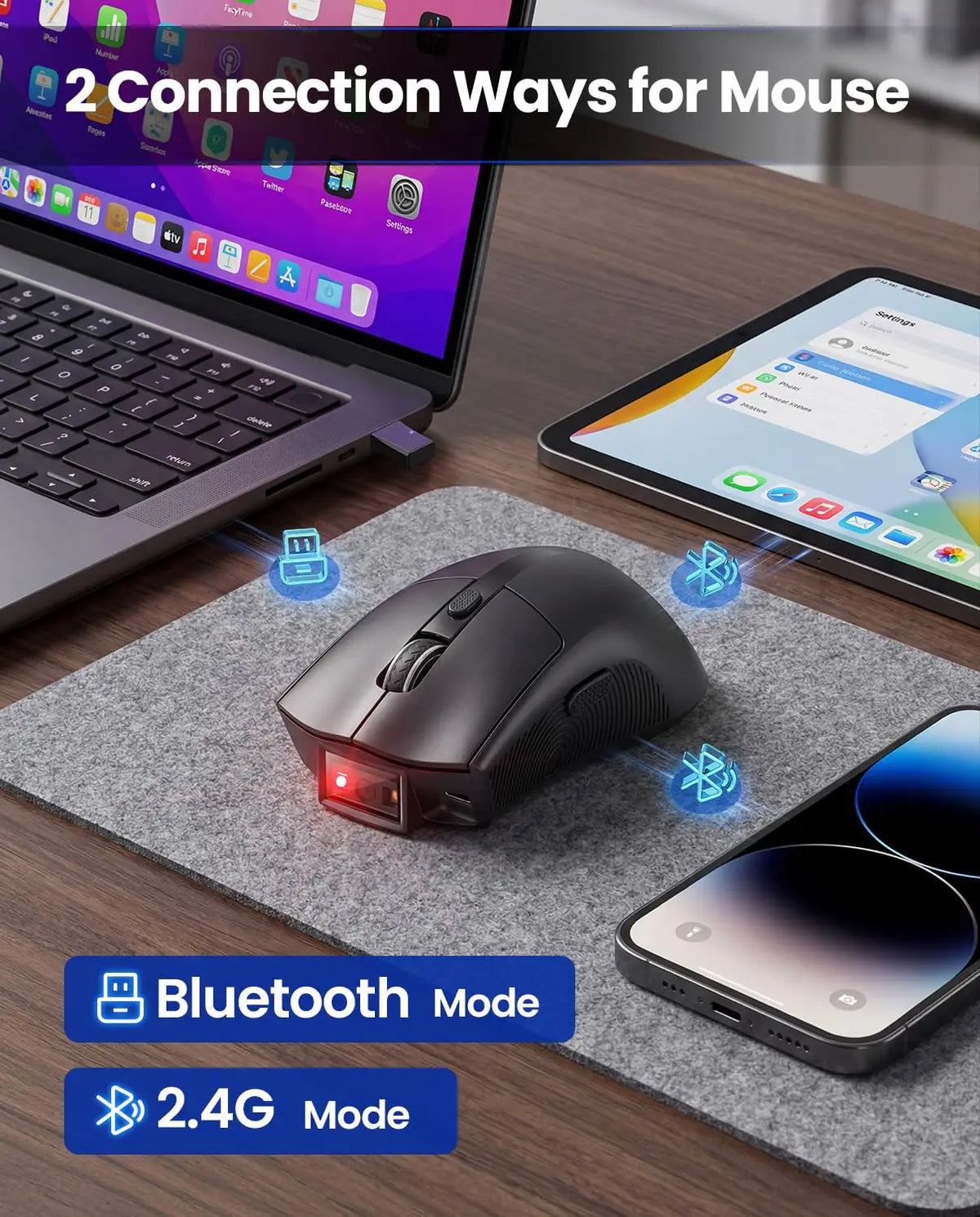 Eyoyo EY-045 New Style Wireless Mouse Bluetooth Barcode Scanner for POS System Laptop Portable 1D 2D Bar Codes Reader Office Mouse Combo with 1200mAh Battery Power Indicator