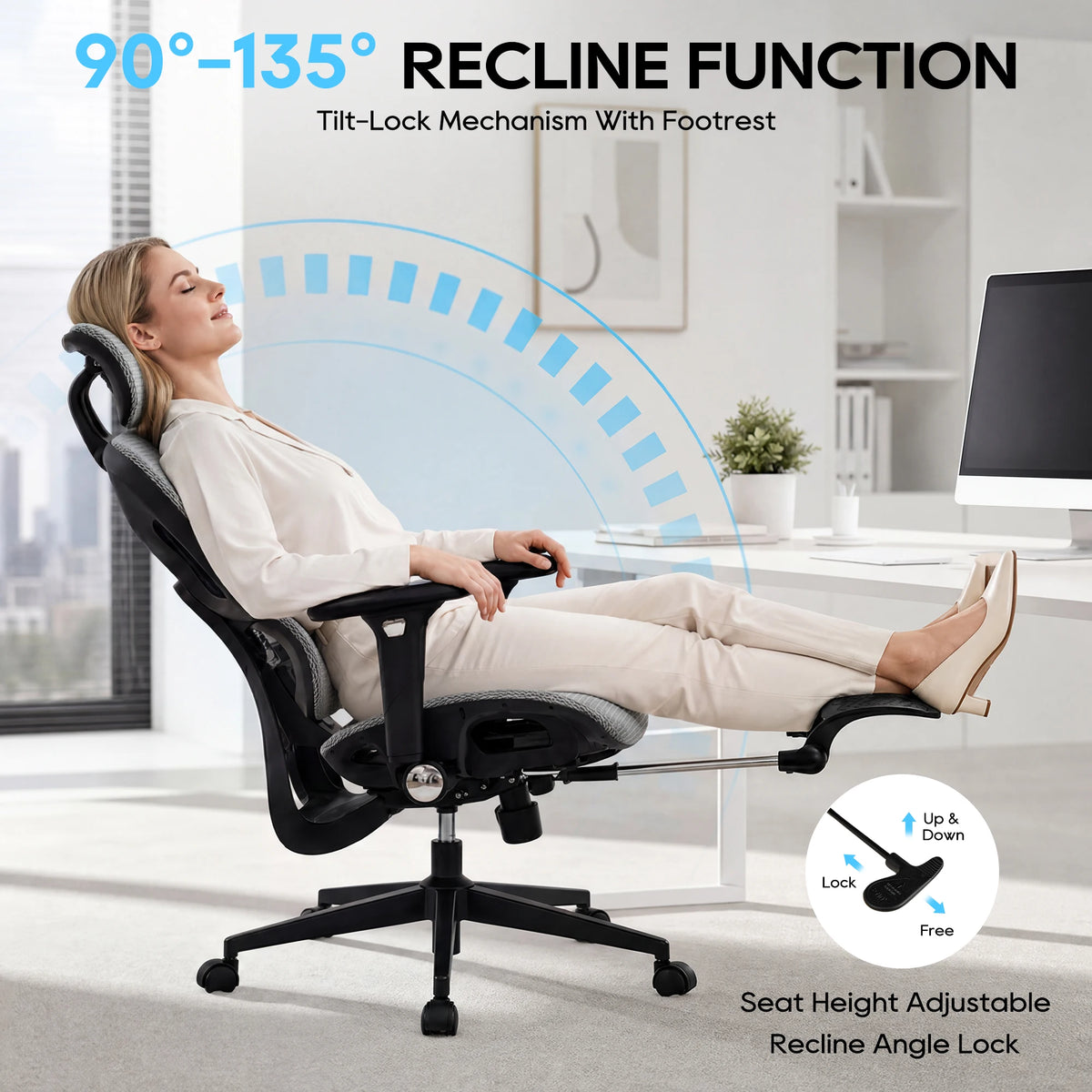 TCGBKAF Ergonomic Mesh Office Chair with Footrest, Big & Tall Executive Computer Chair, 5D Flip-Up Armrests, Adjustable Lumbar Support & Headrest, Home Office Desk Chair