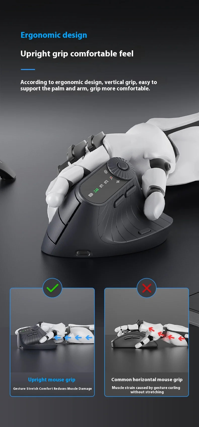 Monster M2 PRO MAX Wireless Mouse Dual Mode Rechargeable Custom Ergonomic Vertical Gaming Mouse Lightweight Mice Pc Gamer Gifts