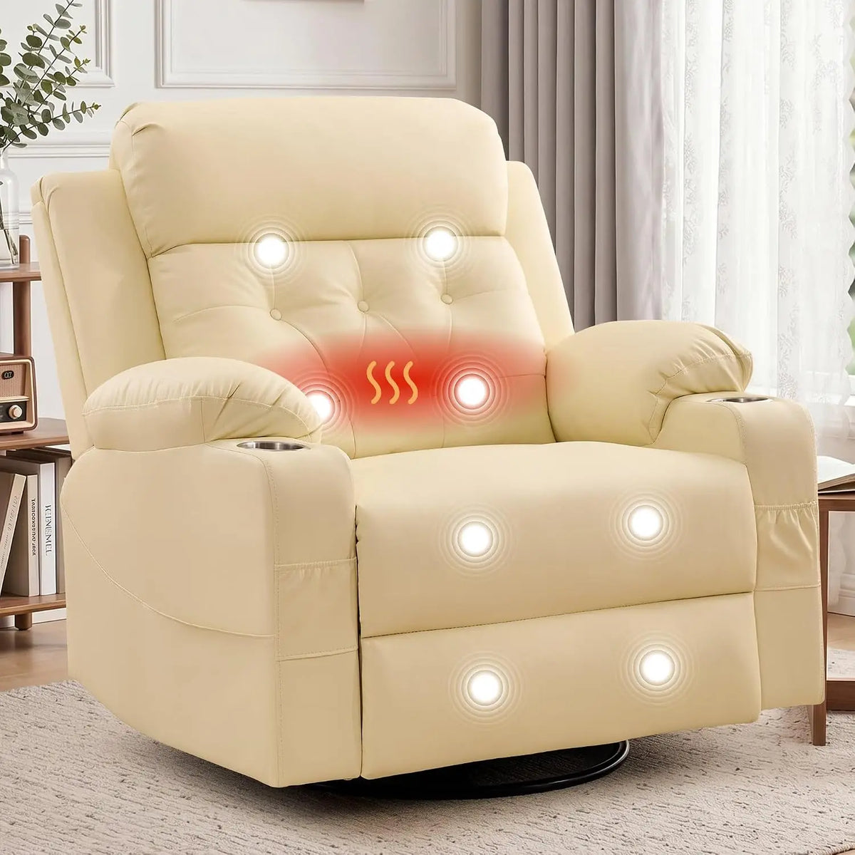 Oversized Recliner Chair, 360° Swivel Rocker Recliner for Adults, Recliner Chair with Heat and Massage, Manual, Customized