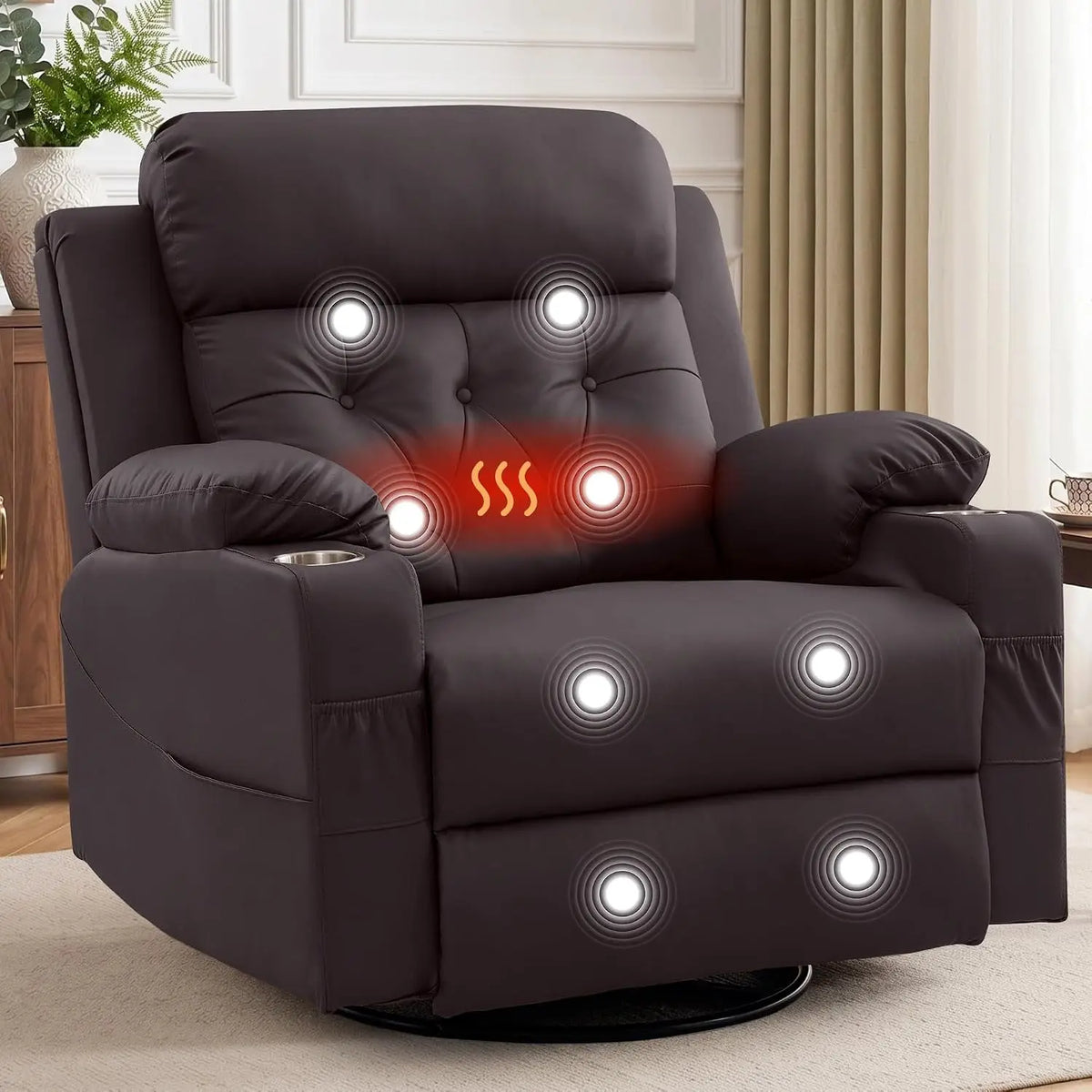 Oversized Recliner Chair, 360° Swivel Rocker Recliner for Adults, Recliner Chair with Heat and Massage, Manual, Customized