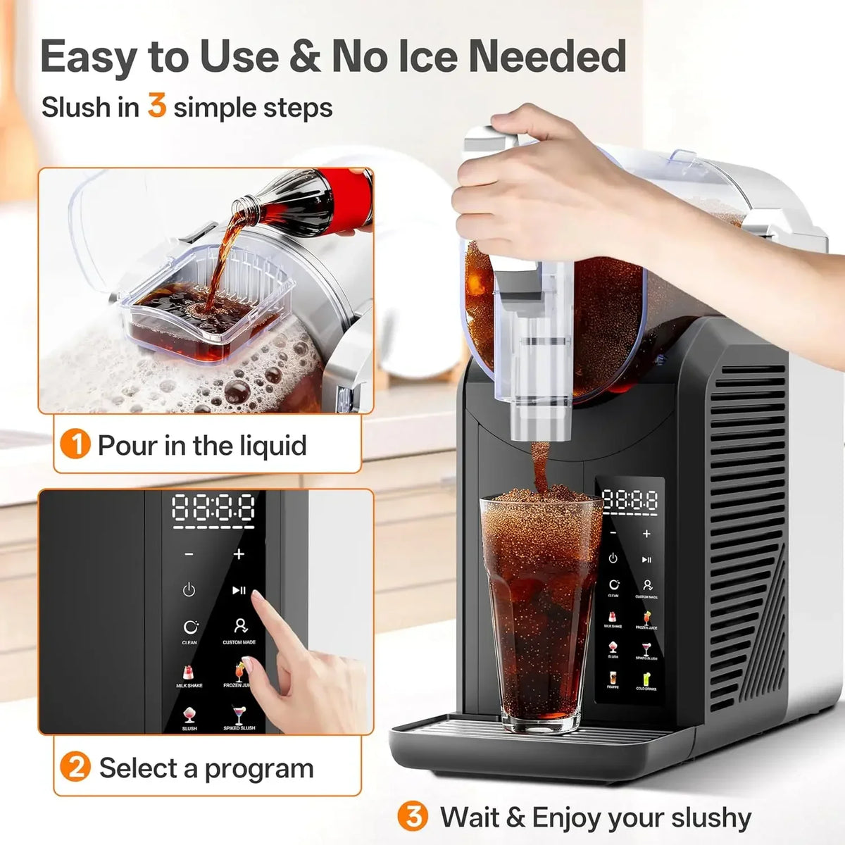 Slushie Machine, 2L/68oz Slushy Machine for Home & Party, 6 Presets Frozen Drink Maker with Self‑Cleaning & LED Display, No Ice
