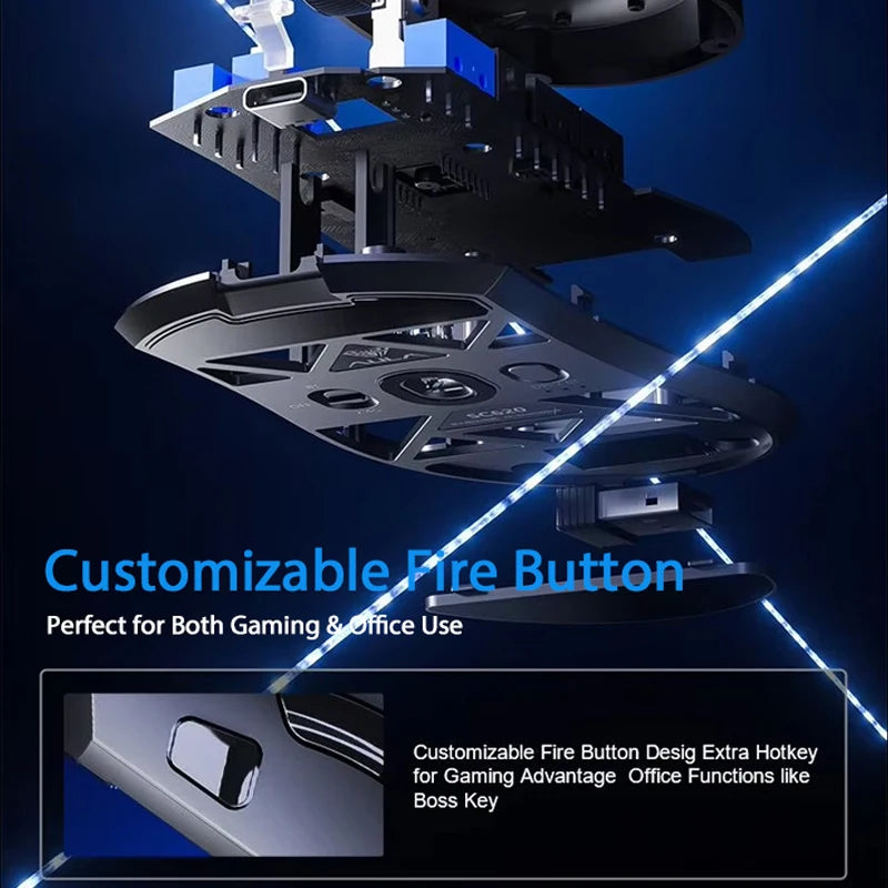 SC620 Wireless Gaming Mouse, 3-Mode Connection 2.4GHz/USB-C/Bluetooth 5.3, 12000 DPI, Programmable Macros,RGB,Quick Fire Button