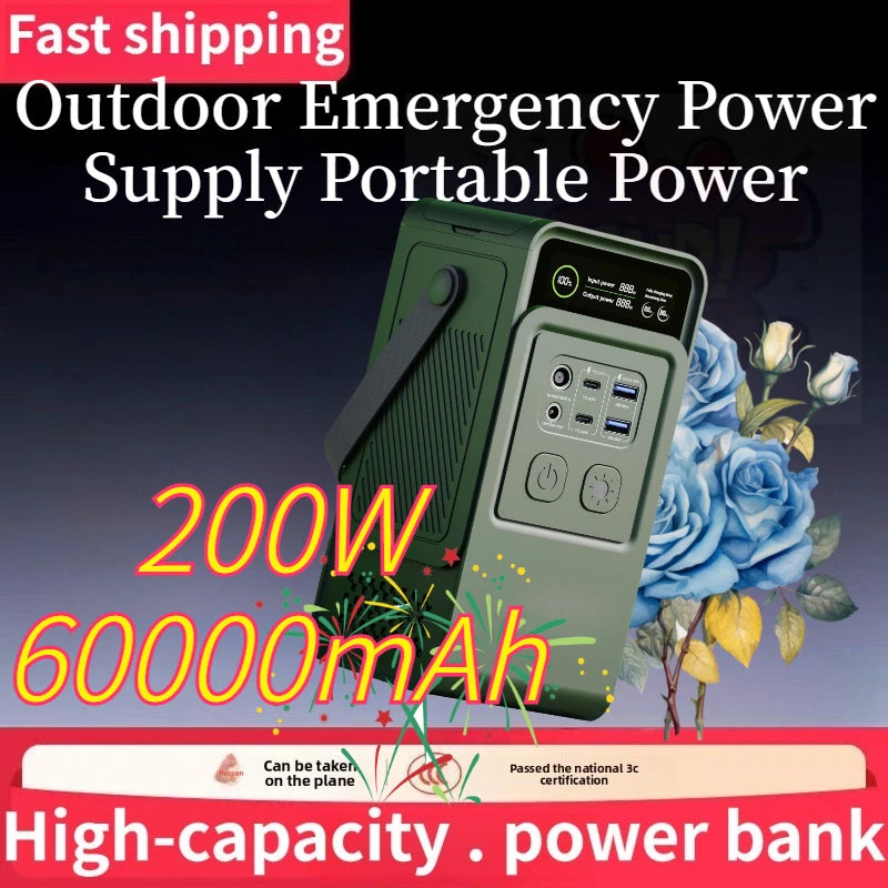 Upgrade Portable Power Station 200W 60000mAh LiFePo4 Battery Emergency Home Backup for Outdoor Camping Pure Sine Wave Power Bank