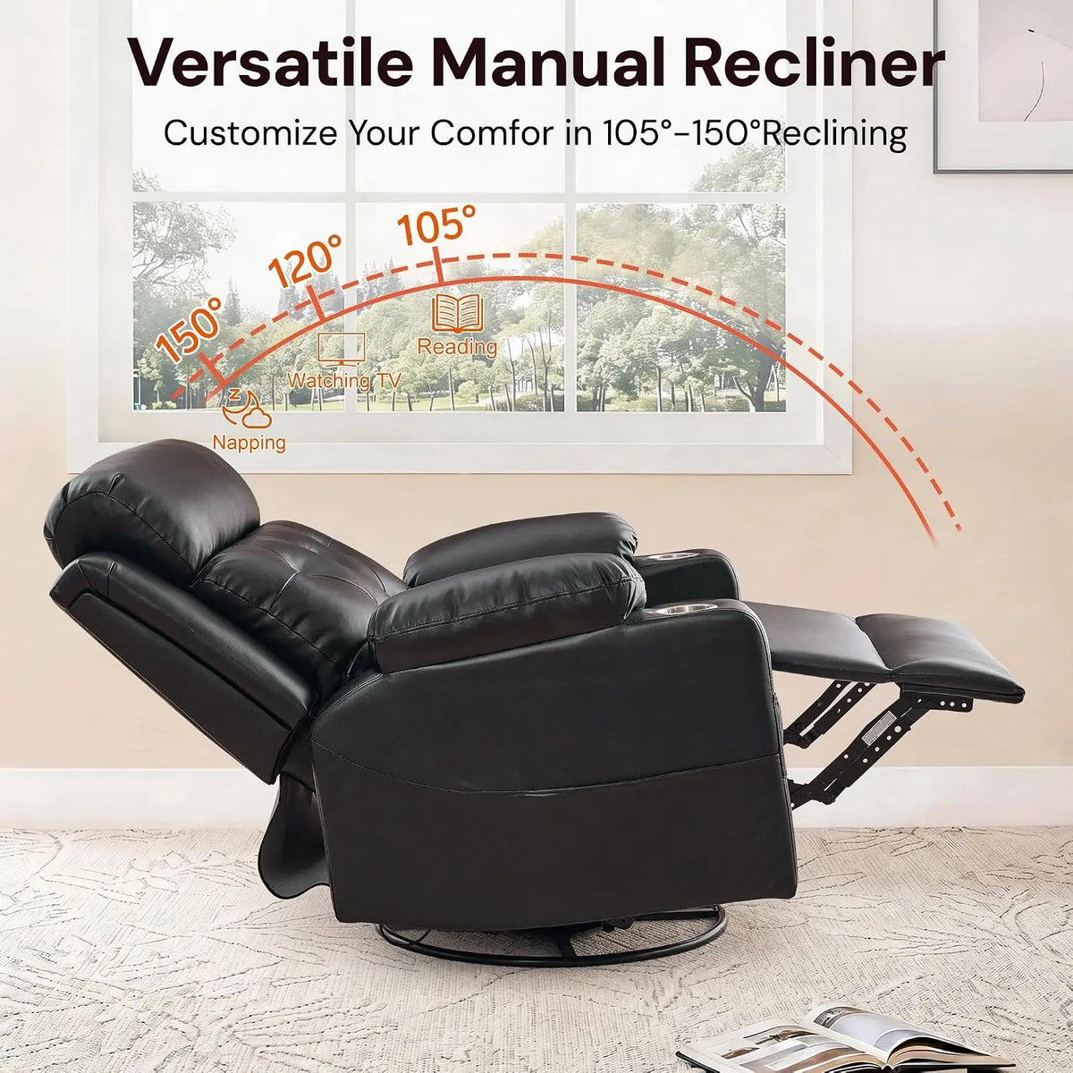 Oversized Recliner Chair, 360° Swivel Rocker Recliner for Adults, Recliner Chair with Heat and Massage, Manual, Customized