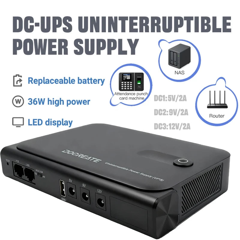 Hot Selling 36W DC UPS Backup Power Supply For Router CCTV Modem 5V/9V/12V Output NO Battery EU/US Plug Uninterrupted Switching