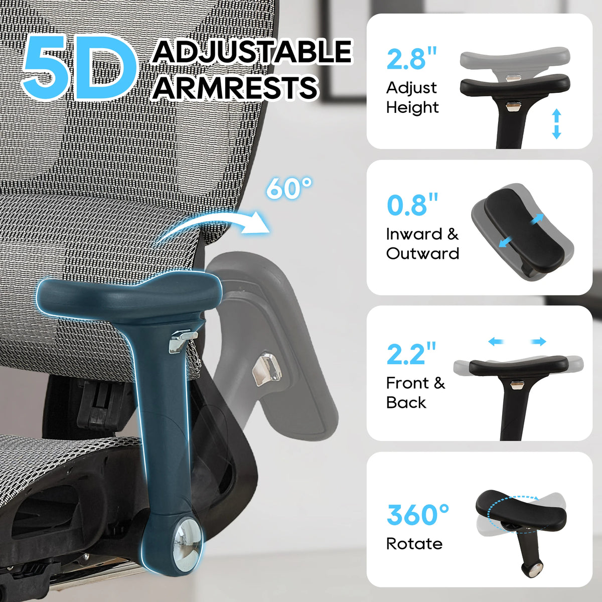 TCGBKAF Ergonomic Mesh Office Chair with Footrest, Big & Tall Executive Computer Chair, 5D Flip-Up Armrests, Adjustable Lumbar Support & Headrest, Home Office Desk Chair