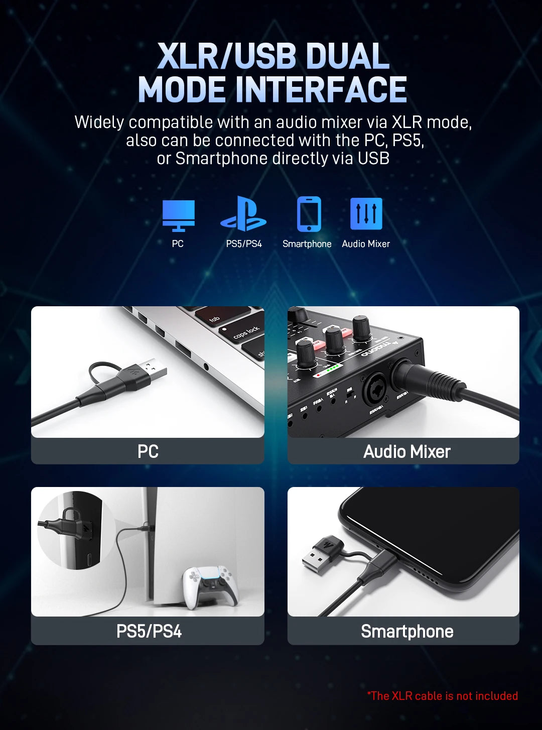 MAONO PD200XS USB/XLR Dynamic Microphone with Shock Mount Boom Arm Stand Maonolink Gain Knob RGB Light for PC Gaming Recording