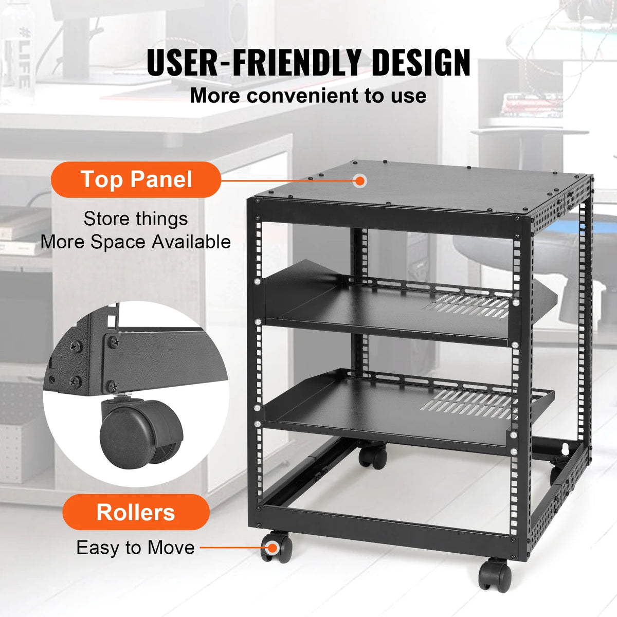 SucceBuy Open Frame Server Rack 12U/15U/20U Floor Standing or Wall Mounted with Adjustable Depth for Microdata Center Office Use