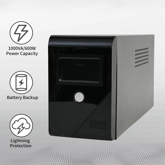 1000VA/600W 120V UPS Power Supply Battery Standby Power with 3 Outlets and LCD Display Surge Protector for Home and Office