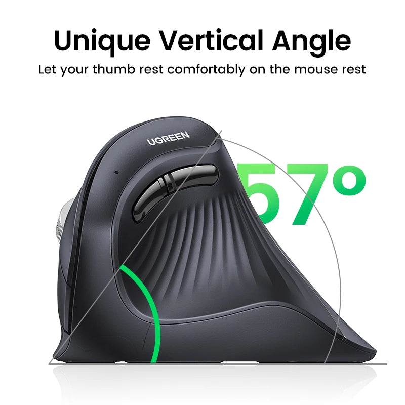 UGREEN MU008 Vertical Mouse Wireless Bluetooth5.0 2.4G Ergonomic 4000DPI 6 Mute Buttons MacBook Tablet Laptops Computer PC Mice