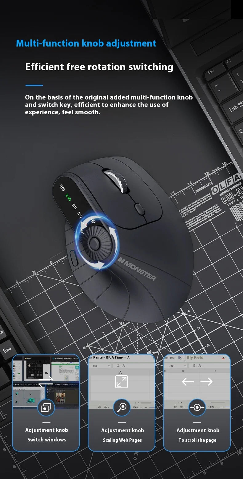 Monster M2 PRO MAX Wireless Mouse Dual Mode Rechargeable Custom Ergonomic Vertical Gaming Mouse Lightweight Mice Pc Gamer Gifts
